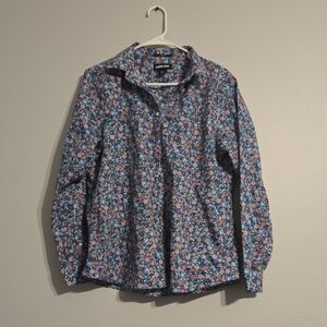 Lands' End Pink & Navy Blue Floral Button-Down Shirt, 16 P